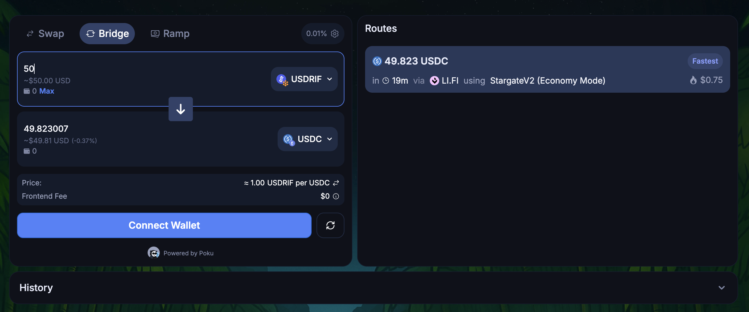 OKU Bridge USDRIF to USDC