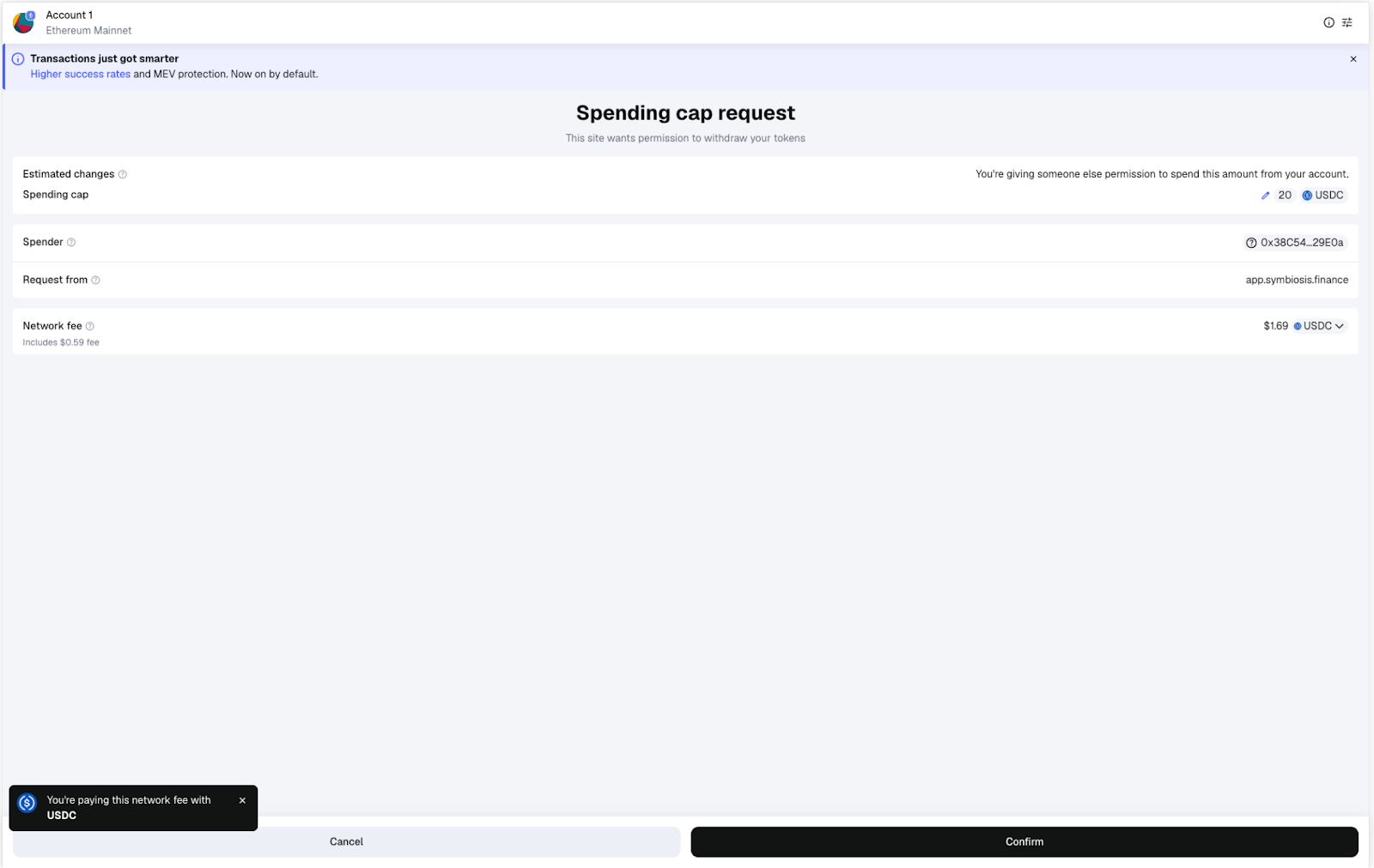 Symbiosis Confirm Spending Cap